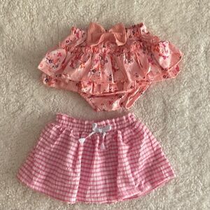 Source Unknown Pink Floral and Striped Skirts
